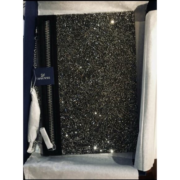 Swarovski Crystal Glam Rock Evening Bag Black Silver Convertible Chain Strap - Picture 1 of 7